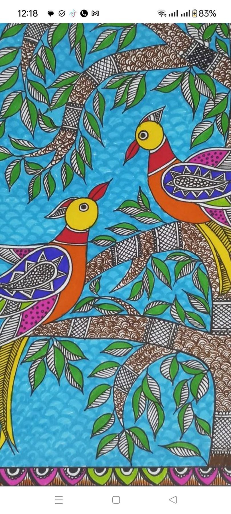 Colorful Birds and Leaves by Chanda Kumari Karn
