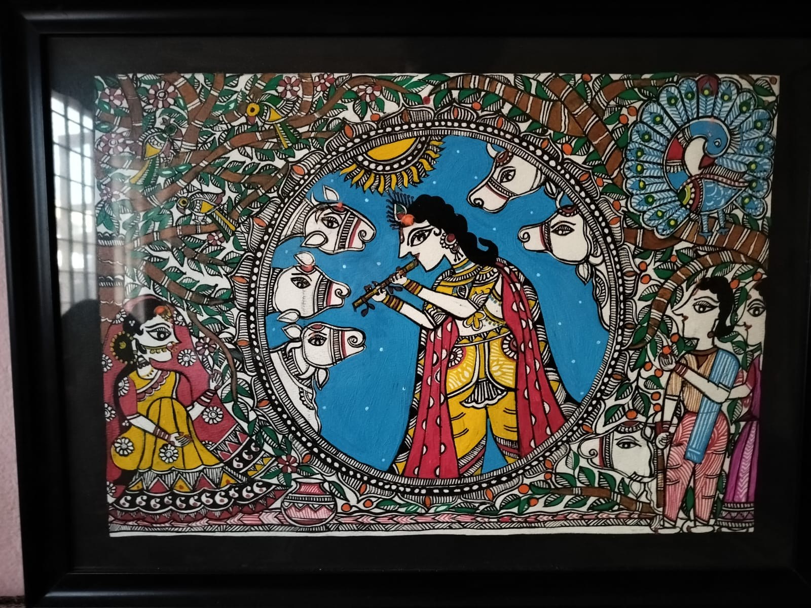 Krishna and Cows Mithila Artwork by Chanda Kumari Karn